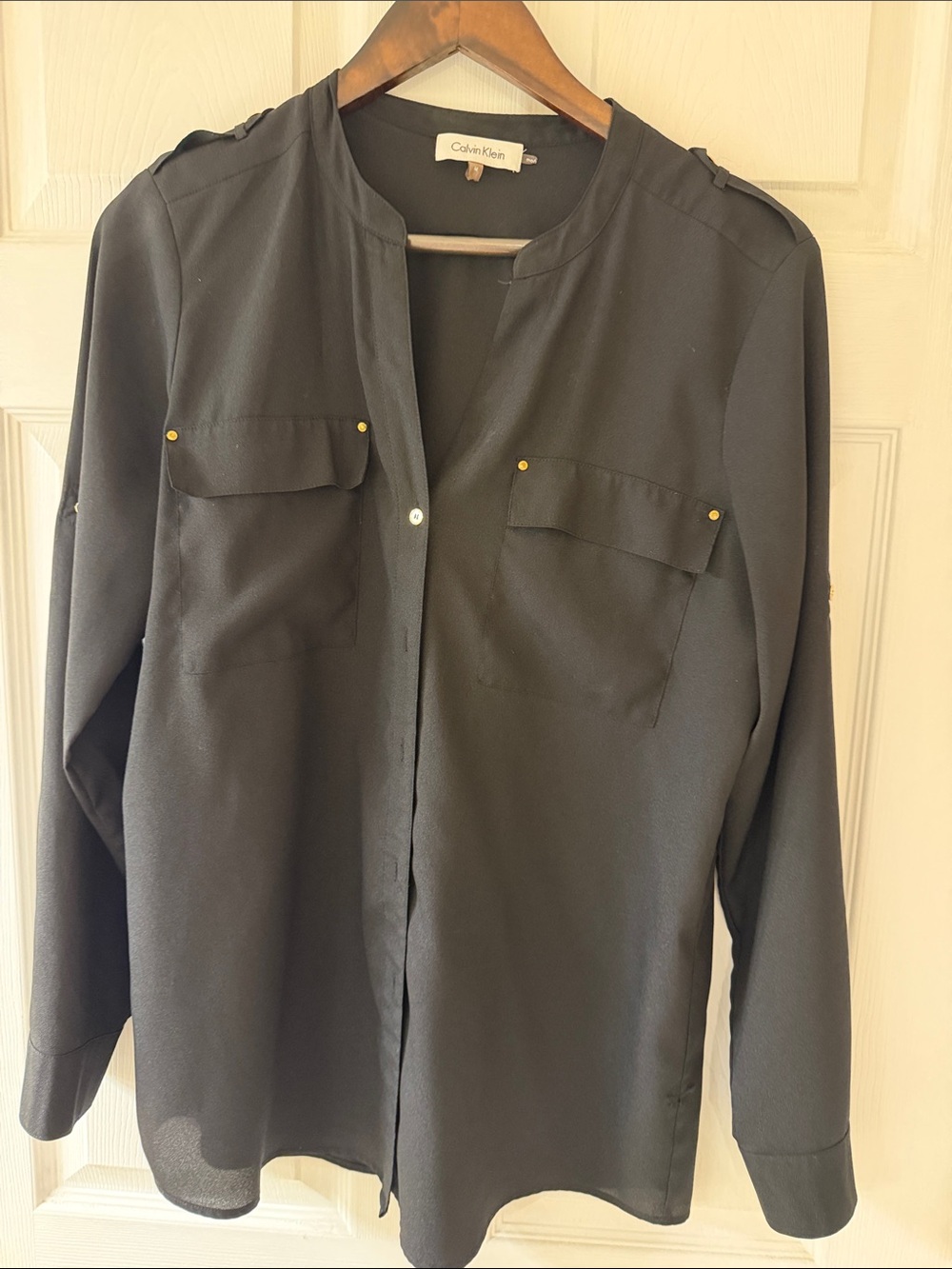 Calvin Klein Women’s Black Military-Style Utility Shirt ! Size M
